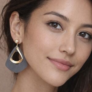 Korean Geometric Grey & Gold Wooden Earrings